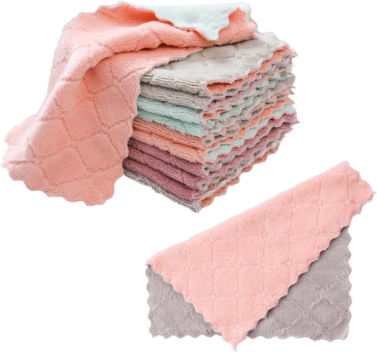 Set van 12 Keuken Schoonmaakdoeken - Dubbelzijdig Microvezel Vaatdoekjes - Sterk Absorberend en Vetoplossend