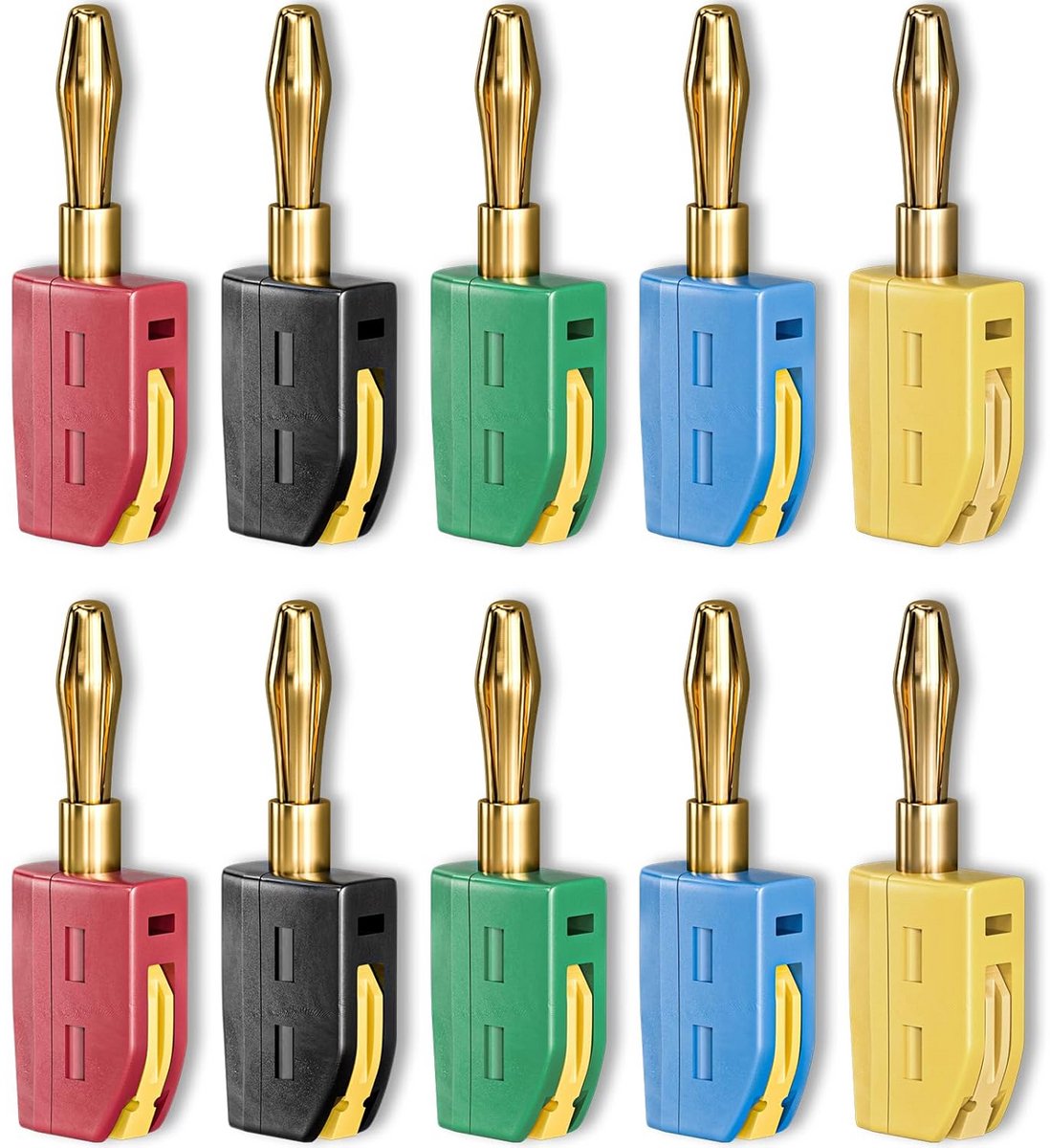 10x 4mm Banaanstekker Hoogstroom Aansluiting Verguld 32A - Vijf Kleuren