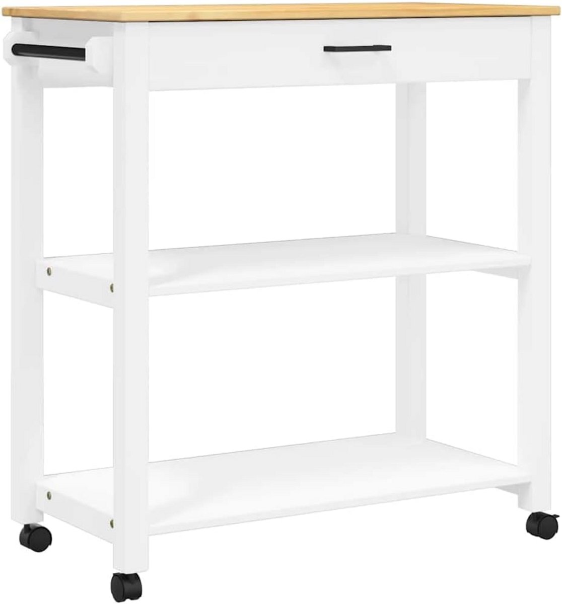 Houten Keuken Kar met Opbergruimte - Stevige Trolley voor de Keuken