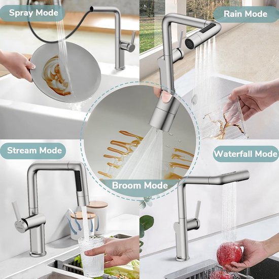 Ideal Standard Gusto - Keukenkraan met uittrekbare uitloop, staal