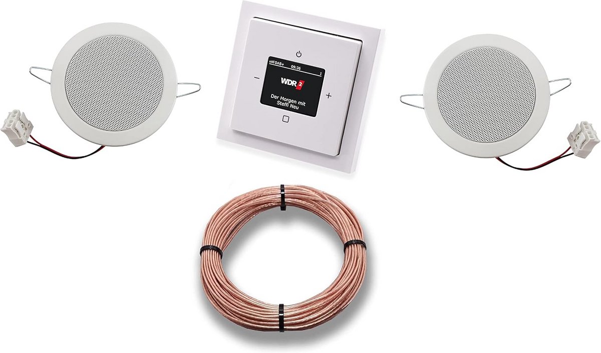 DAB+ Inbouwradio Set met 2 Plafondluidsprekers en 20M Speaker Kabel