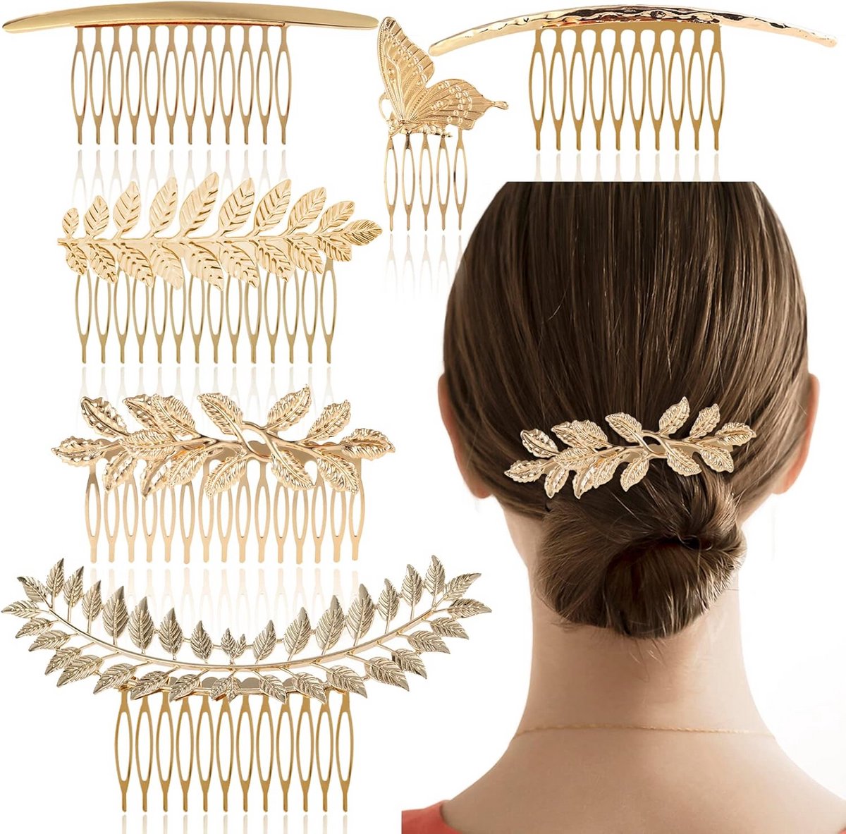 6x Vintage Metalen Haaraccessoires Goud - Haarspeld & Kam voor Dames en Bruid