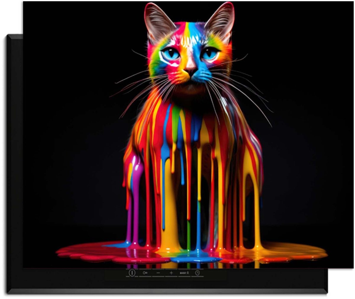 KitchenArt - Rainbow Cat - Inductie Beschermer - 77x51 cm - Kookplaat Beschermer - Luxe Afdekplaat Inductieplaat - Anti-slip & Oprolbaar - Beschermmat Inductiekookplaat