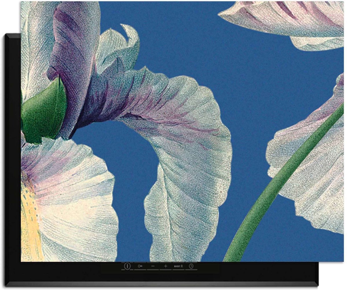 KitchenArt - Blue Iris Grace – Inductie Beschermer - 77x51 cm - Kookplaat Beschermer - Luxe Afdekplaat Inductieplaat - Anti-slip & Oprolbaar - Beschermmat Inductiekookplaat
