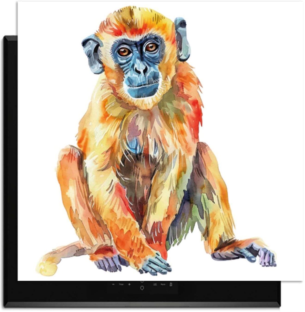 KitchenArt - Colorful Monkey – Inductie Beschermer - 59x52 cm - Kookplaat Beschermer - Luxe Afdekplaat Inductieplaat - Anti-slip & Oprolbaar - Beschermmat Inductiekookplaat