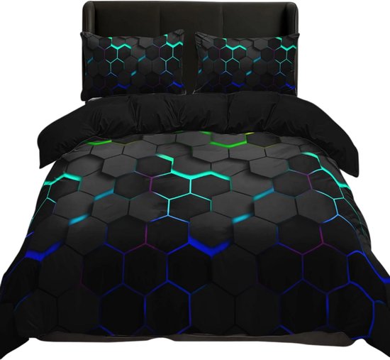 Parure de Housse de Couette 3 Pièces (1+2) : Motif Nid d'Abeille Moderne - 135x200cm