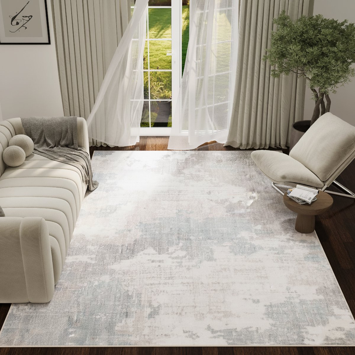 Tapiso ASH Vloerkleed Lichtgrijs Abstract Vintage Design Laagpolig Tapijt Voor Woonkamer Slaapkamer en Hal - 120x160