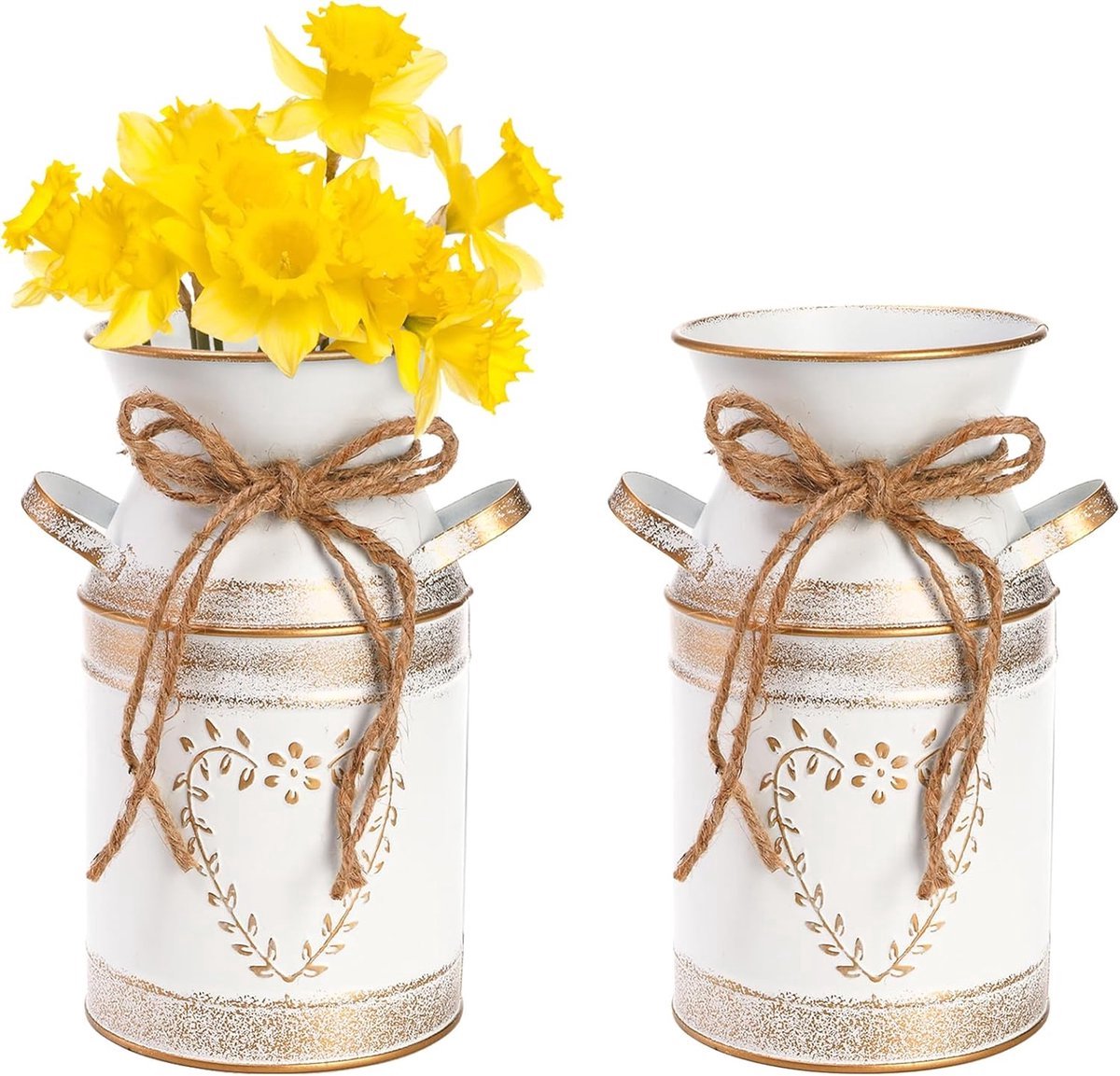 Stunq® Set van 2 metalen melkkannetjes, rustieke gegalvaniseerde vaas, 7,5" Shabby Chic kannetje met handvat, primitieve decoratieve bloemenvaas minikan voor thuis, woonkamer, keuken, boerderijdecoratie