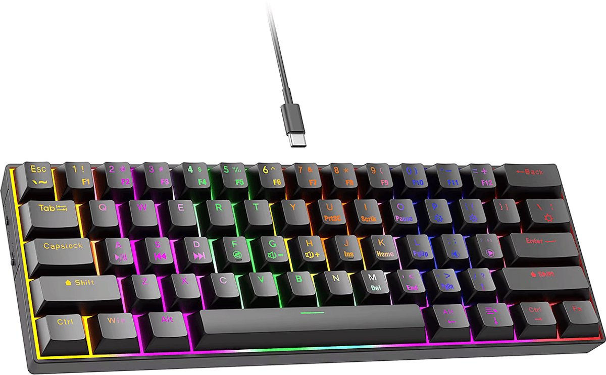 TMICE CX23 – 60% Mechanical Keyboard – Blue Switch – RGB Backlight – Zwart Mechanisch Gaming Toetsenbord – Compact Wired Type-C – 61 Keys – Anti-Ghosting – Ergonomic Design thumbnail 6