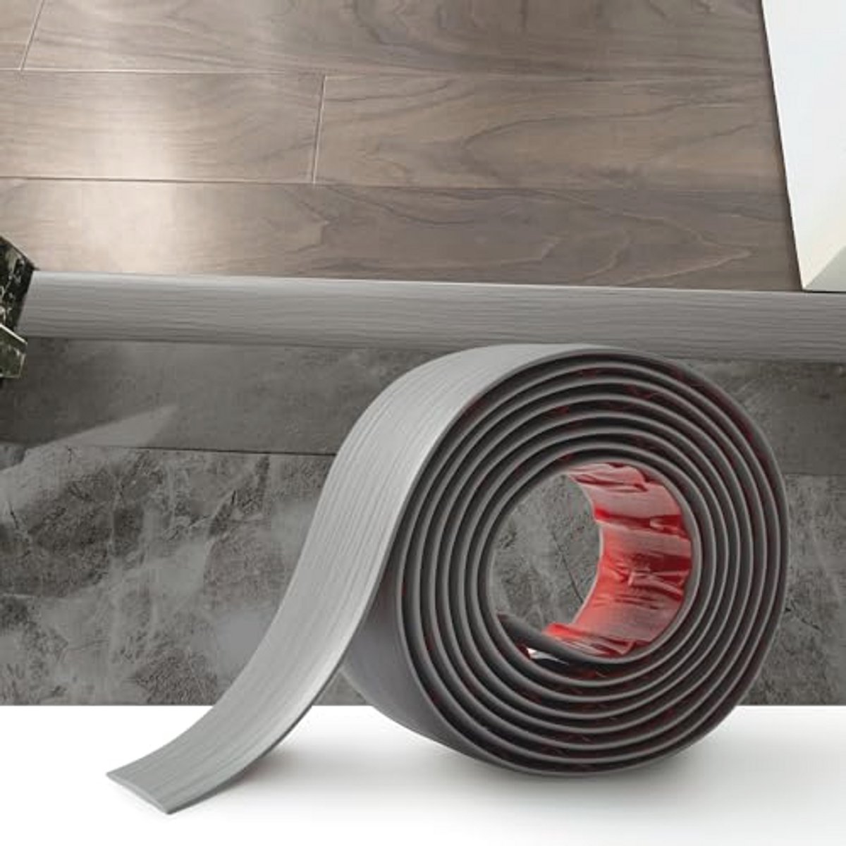 Zelfklevende PVC Vloerovergangsstrip voor Laminaatvloeren - Grijze Houtnerf (4 cm)
