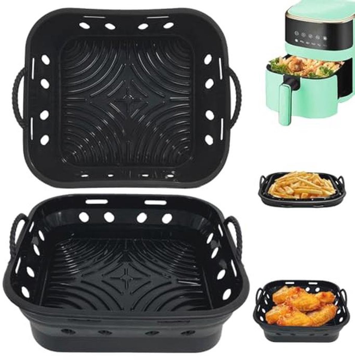 Siliconen Airfryer Liners 5-7.5 L - 2 Stuks Herbruikbare Bakplaten voor Vetvrij Koken