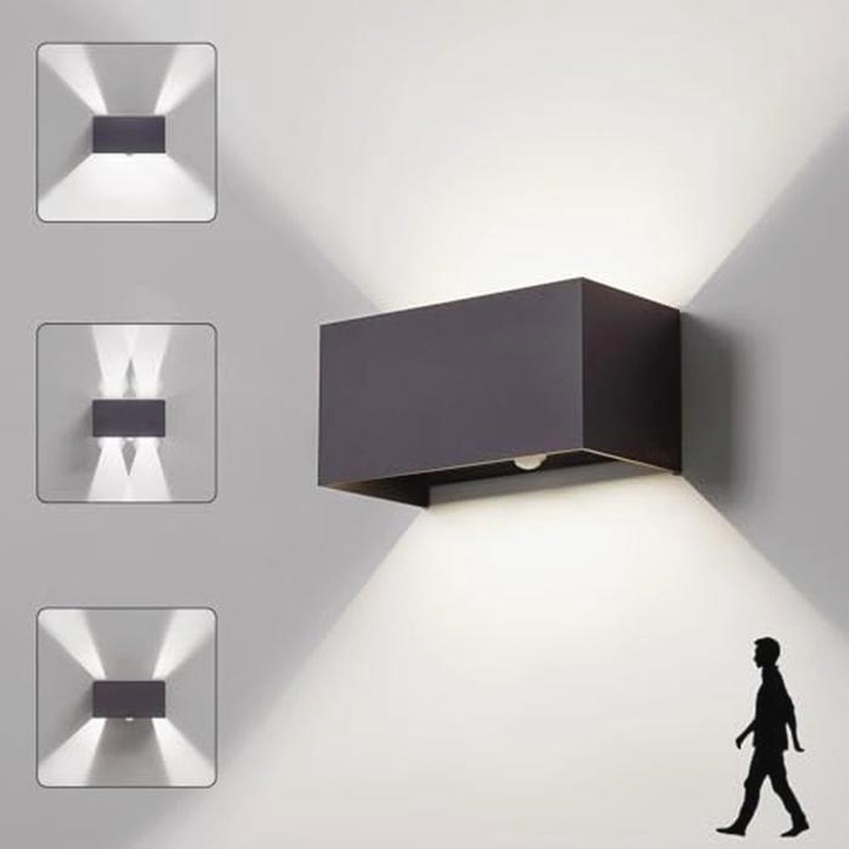 CELAVY Led-buitenlamp, buitenlamp, antraciet met bewegingsmelder, Up Down wandlamp, voor buiten, koudwit, 6000 K, IP65, buitenlamp, buitenlamp, buitenlamp, buitenverlichting, buitenverlichting,
