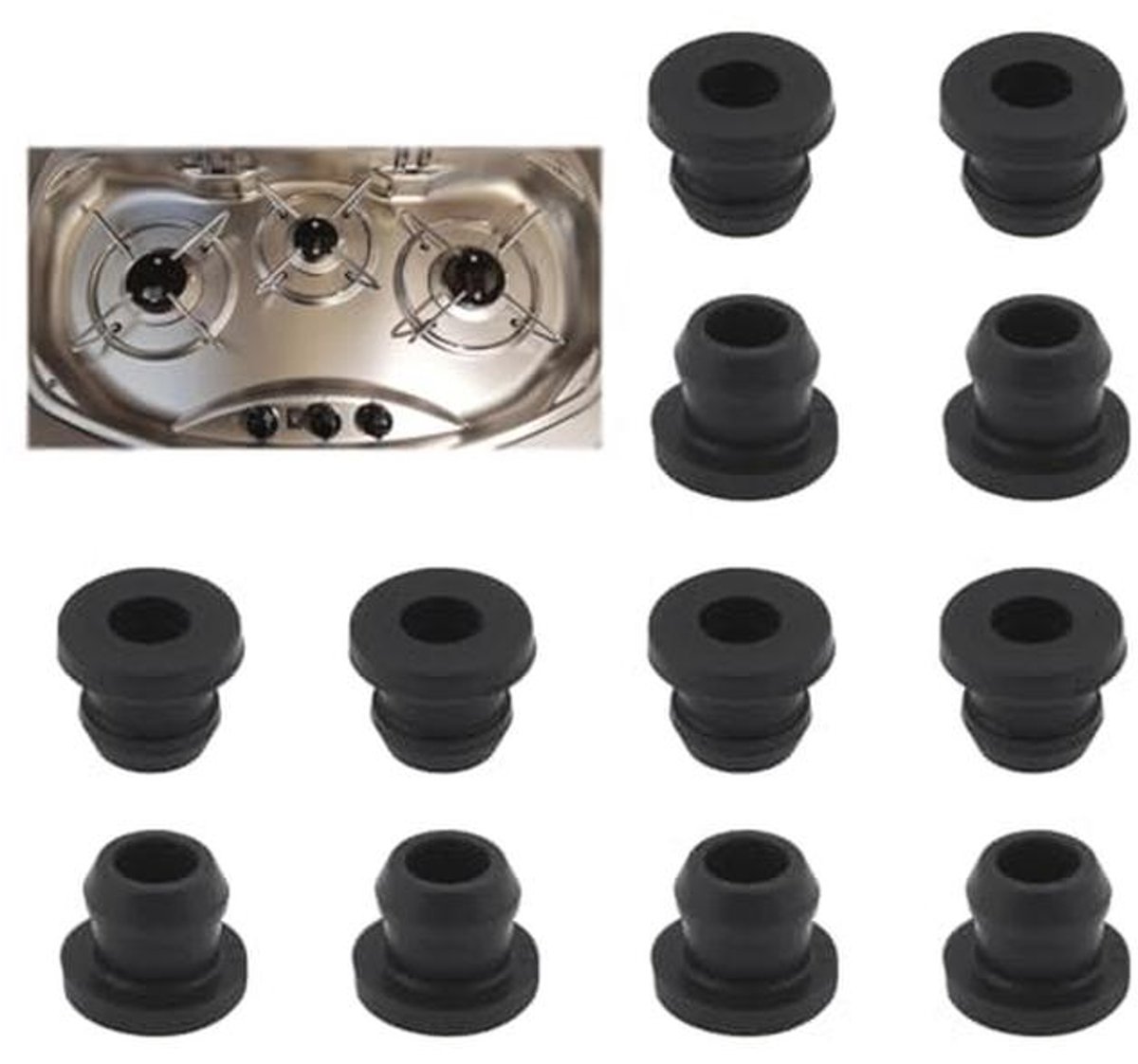 12 Stuks Pannendragerrubbers voor Kookplaten – Compatibel met 5 mm Staven, Zwart