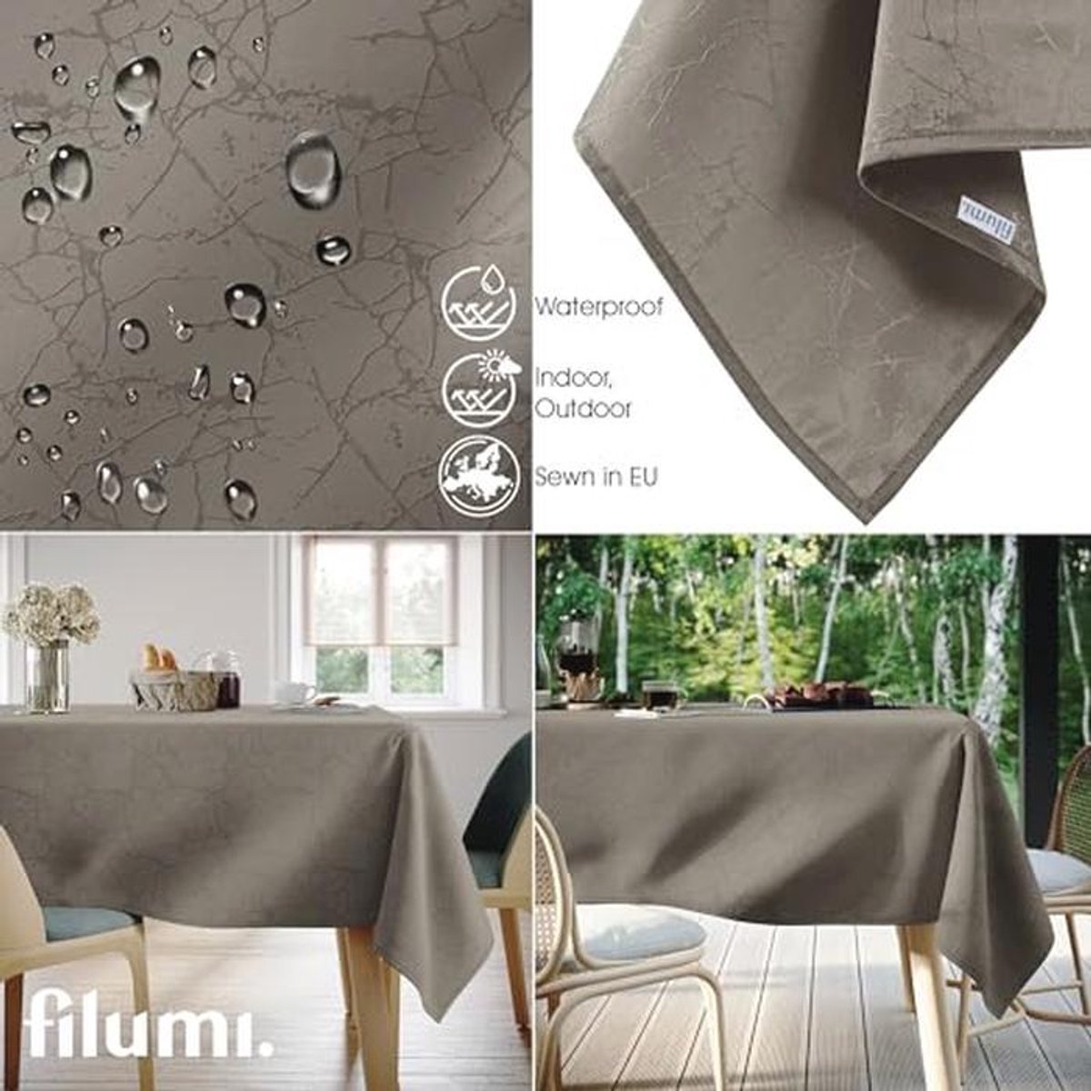 Tafelkleed 110 x 180 cm - Beige Afwasbaar met Marmerpatroon voor Binnen en Buiten