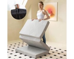 Hcore 10.5cm Foldable Mattress Single with Storage Bag Triple Gel Memory Foam Mattress Topper, CertiPUR-US CertiPUR-US Certified, Grey, 180 x 65 x 10cm