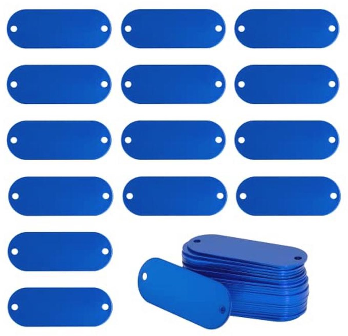 Geanodiseerde Aluminium Tags voor Graveren met 2 Gaten - 25 Stuks (Blauw)