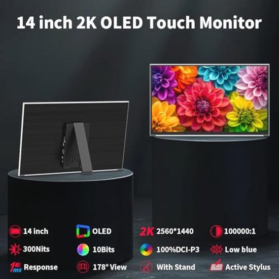 Draagbaar 14 inch OLED Monitor - 2560 x 1440 - 2K Scherm met 100% DCI-P3 en 1ms Reactietijd — afbeelding 5