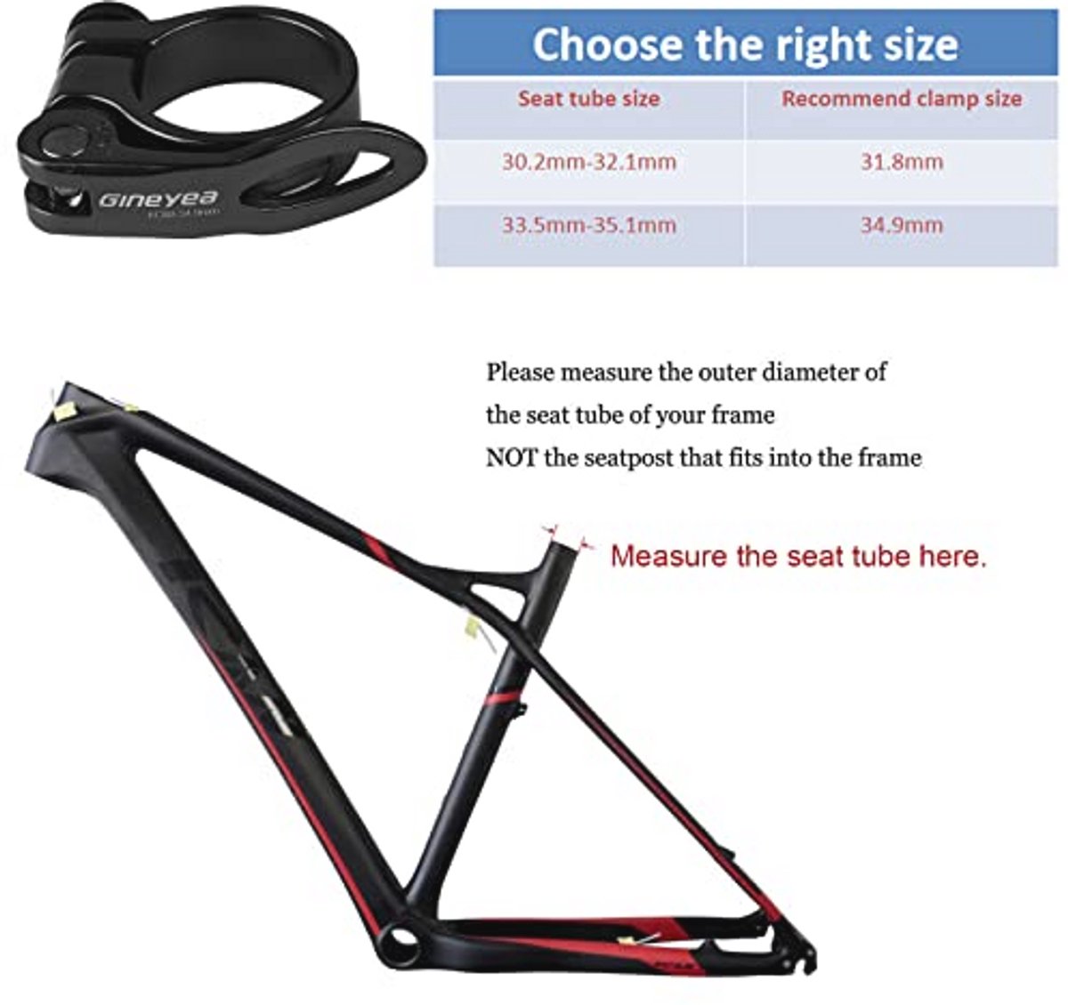 Zadel- of Zadelklem met Snelspanhendel voor Fiets - Geschikt voor MTB en Wegfiets - 31,8 mm en 34,9 mm (Zilver)