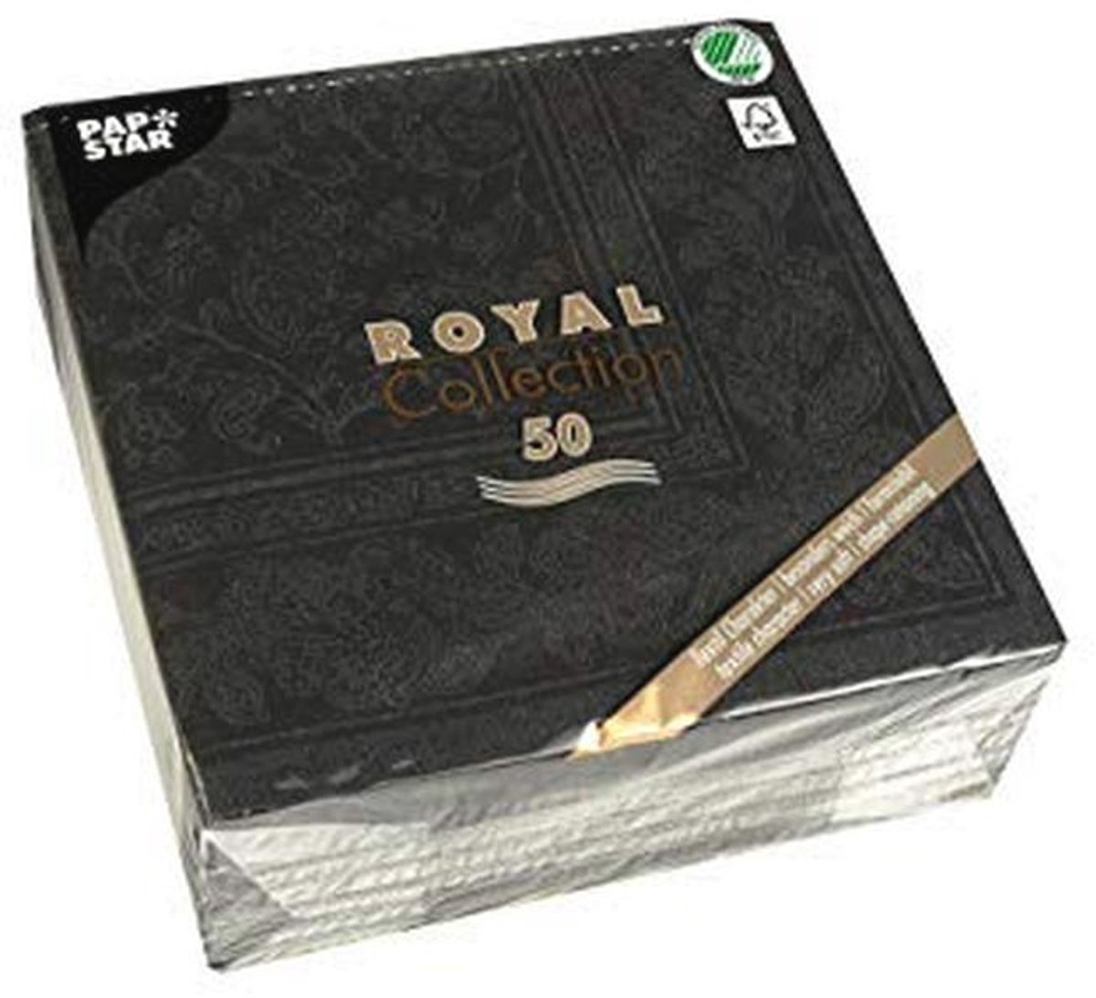 50 Servetten 1/4-vouw 40 x 40 cm Zwart met Ornaments