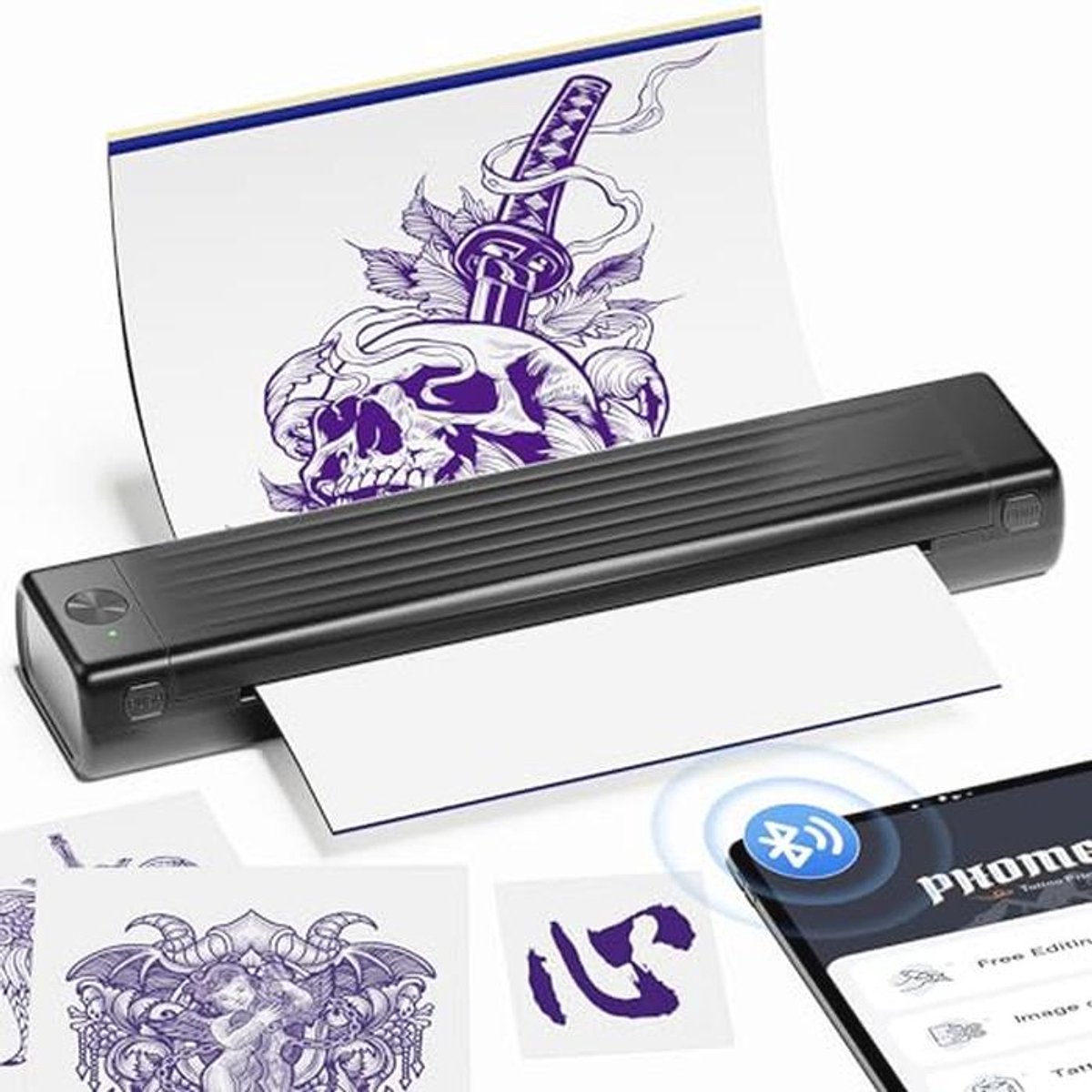 Tattoo Stencil Printer voor Artiesten en Beginners - Draadloze Thermische Printer Compatibel met Telefoon, Tablet en PC met Transfer Papier