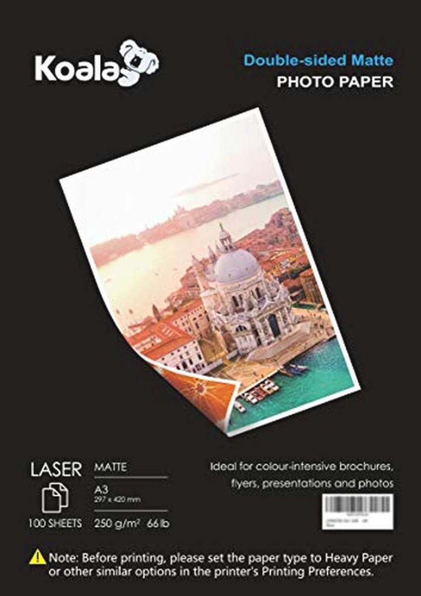 Dubbelzijdig Matte Laser Fotopapier A3, 250 g/m², 100 vellen voor Laserprinters