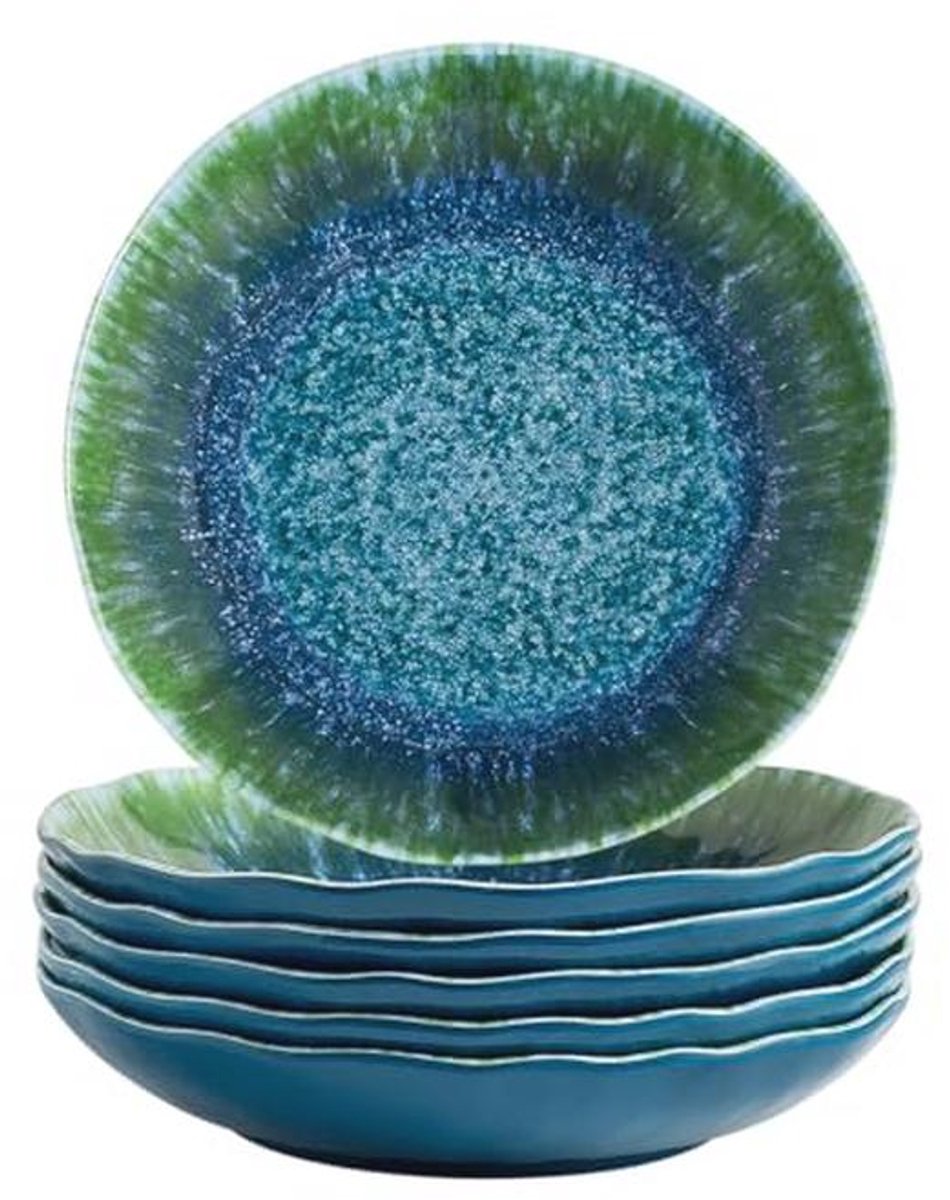 Grote Melamine Saladekommen Set van 6 - 9 inch Brede Ondiepe Schalen in Turkoois