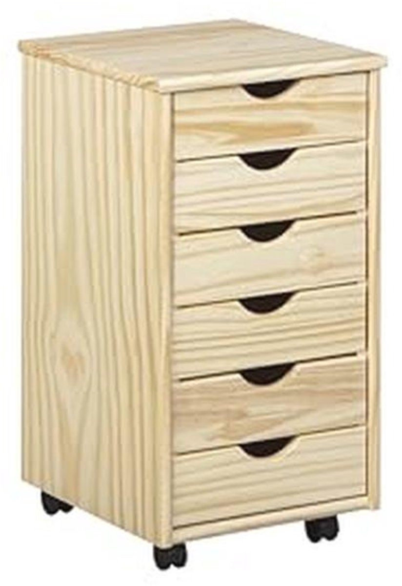 Rolcontainer met 6 laden van massief grenenhout voor kantoor - 35x39x66 cm