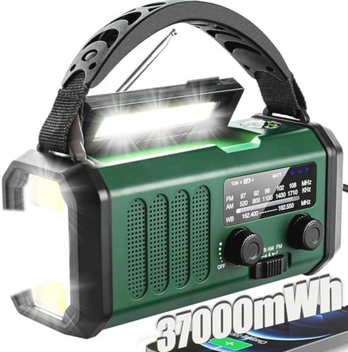 Draagbare Zonne-energie Handcrank Noodradio met Zaklamp en Oplader