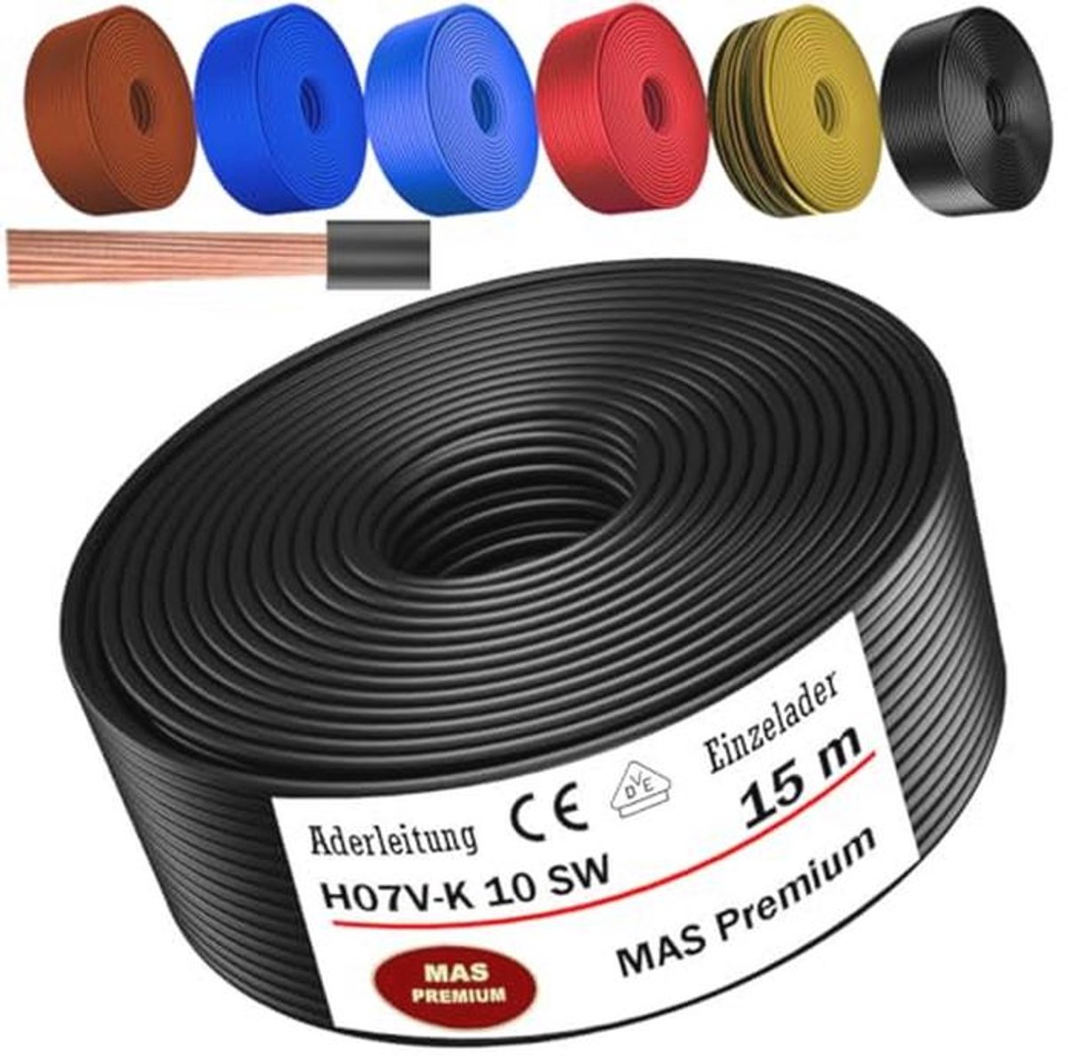 Flexibele aderkabel H07 V-K 10 mm² voor elektrische installaties – Diverse lengtes en kleuren
