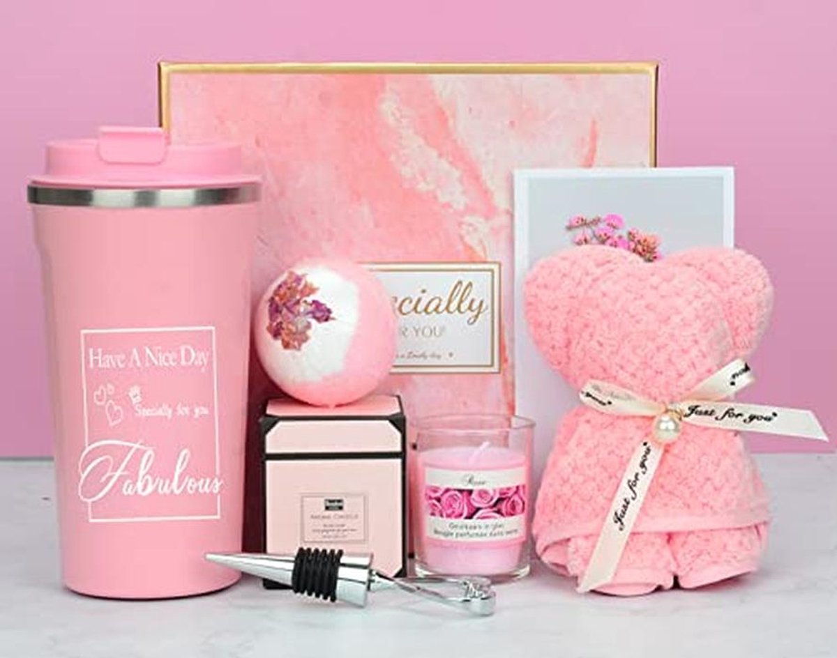 GEEKEO Vrouwen Cadeauset, Verjaardag voor haar, Unieke Moeder Beste Vriend, Get Well Soon Vrouwen, SPA Ontspannen Verwennen Gift Set Haar Vriendin Vrouw Zus, Roze (LH001)
