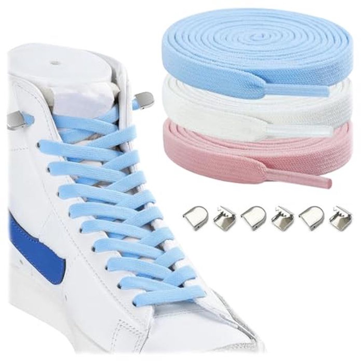 3 Paar Platte Elastische Veters voor Sneakers - 8 mm Breed, Zonder Knopen, Geschikt voor Kinderen en Volwassenen