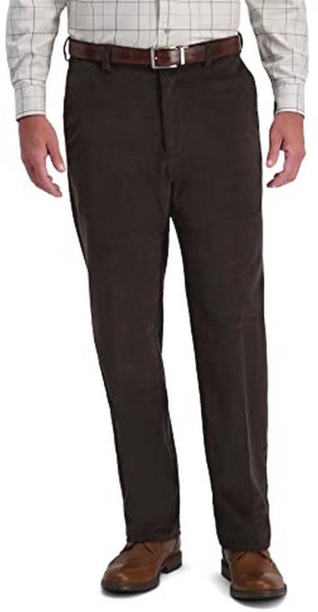 Heren Corduroy Classic Fit Flat Front Broek met Uitbreidbare Tailleband, Espresso, 36W / 34L