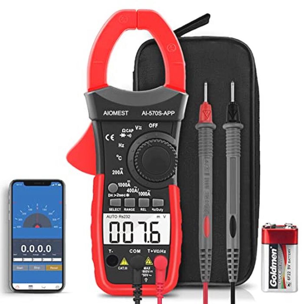 Digitale Bluetooth Stroommeter en Klem Multimeter - 6000 Counts Auto-Ranging voor AC/DC Spanning en Stroom