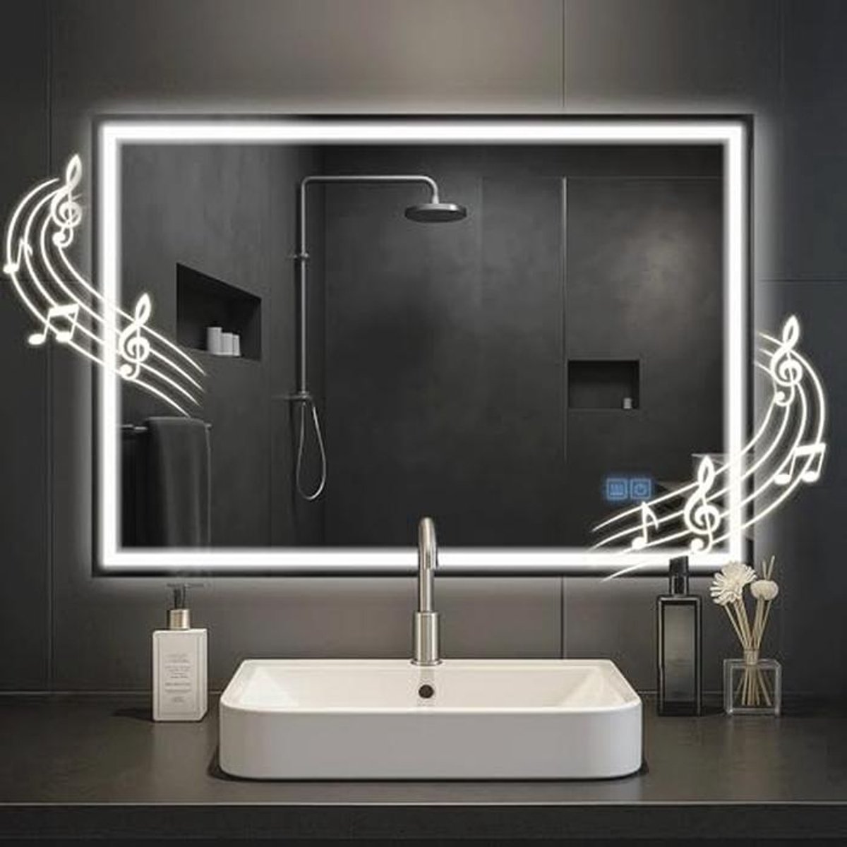 Badkamerspiegel met Bluetooth en Verlichting - Dimbare LED Wandspiegel met Anti-Condens Functie