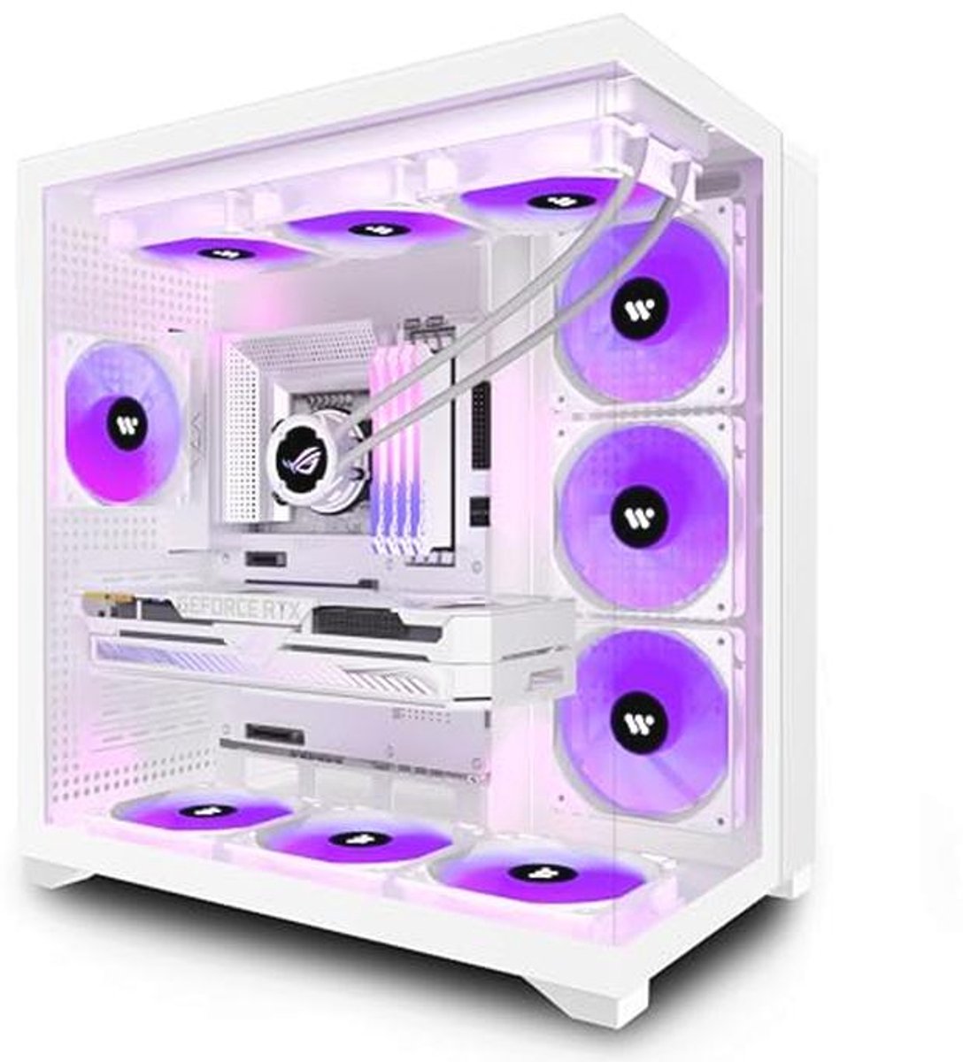 Gaming PC Behuizing ATX-Tower met Gehard Glas en 9 ARGB-Ventilatoren - Wit