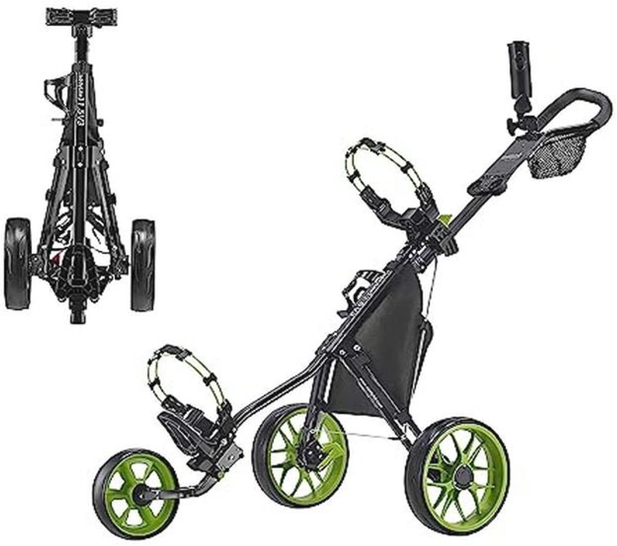 Lichte golfduwwagen met voetrem en parapluhouder, uniseks, limoen