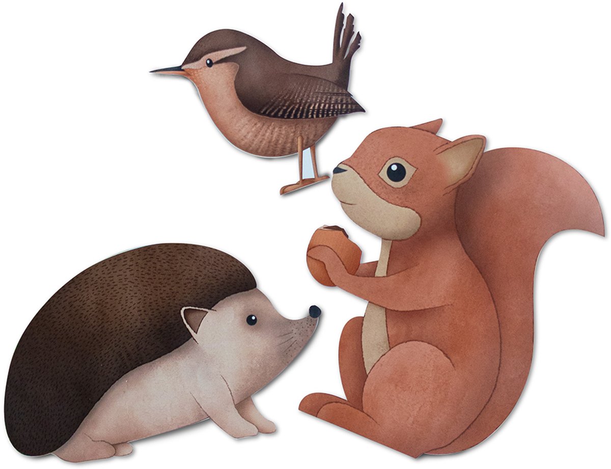 Muursticker Bosdieren - Kinderkamer - Babykamer - Dieren - Bos - Vogel - Eekhoorn - Egel - Wanddecoratie - Muurdecoratie - Slaapkamer - Kraamcadeau - Set 3 stuks - inikini