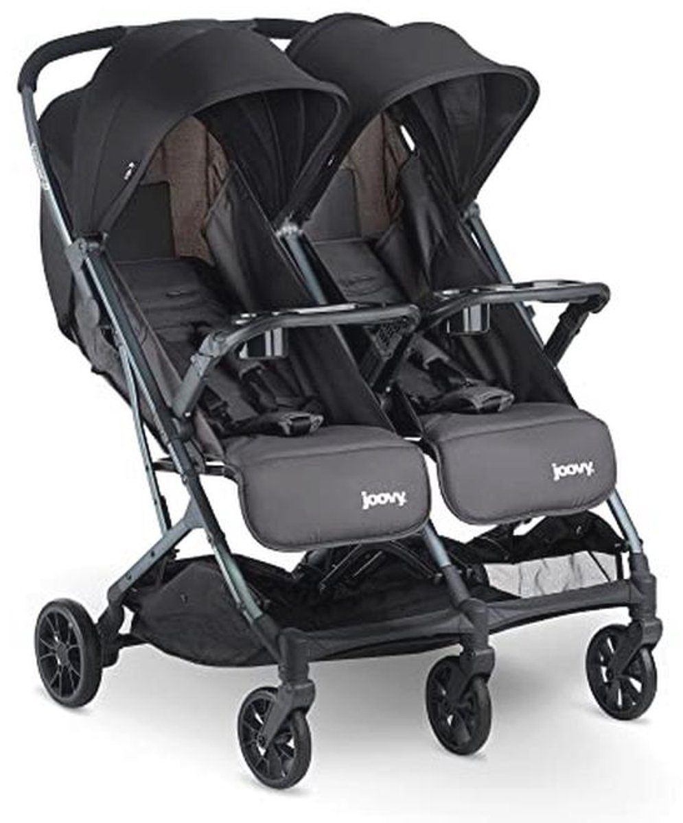 Lichte Dubbele Kinderwagen - Compact Inklapbaar met Planken - Geschikt voor Twee Kinderen - Grijs