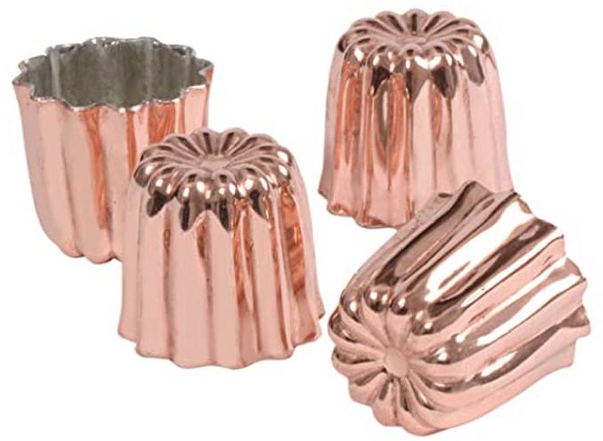 Set van 4 Koper Bakvormen voor Kanelés - 4,5 cm Hoogwaardige Taartvormen