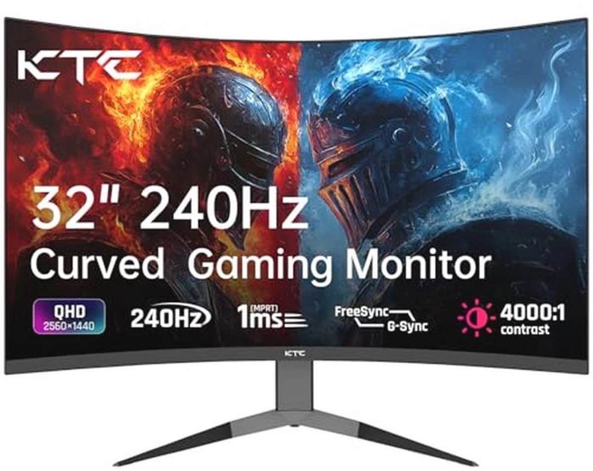 32 Inch Curved 240Hz Gaming Monitor met 2K WQHD Resolutie, 1ms Reactietijd, VrijeSync en G-Sync