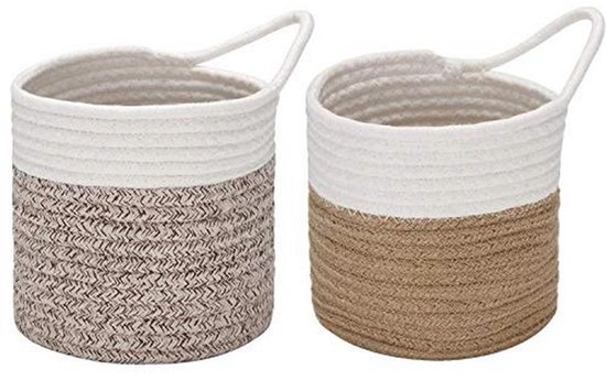 Foto: H ngende mand 2 pack van katoenen touw 6 7 inch geweven opbergmand voor bloempotten fietstas sleutelhanger portemonnee bril wanddecoratie