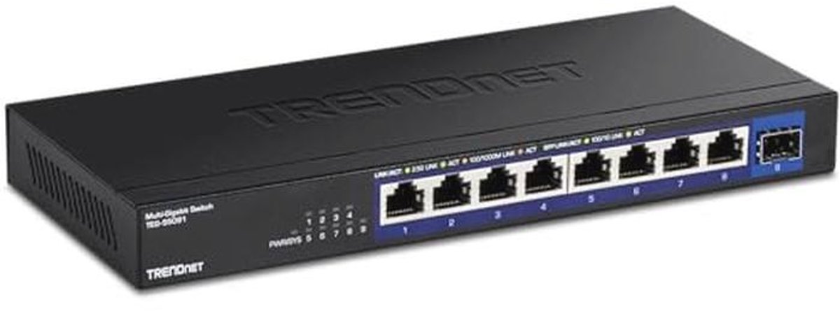 9-poorts onbeheerde 2.5G-switch met 10G SFP+-poort en wandmontage