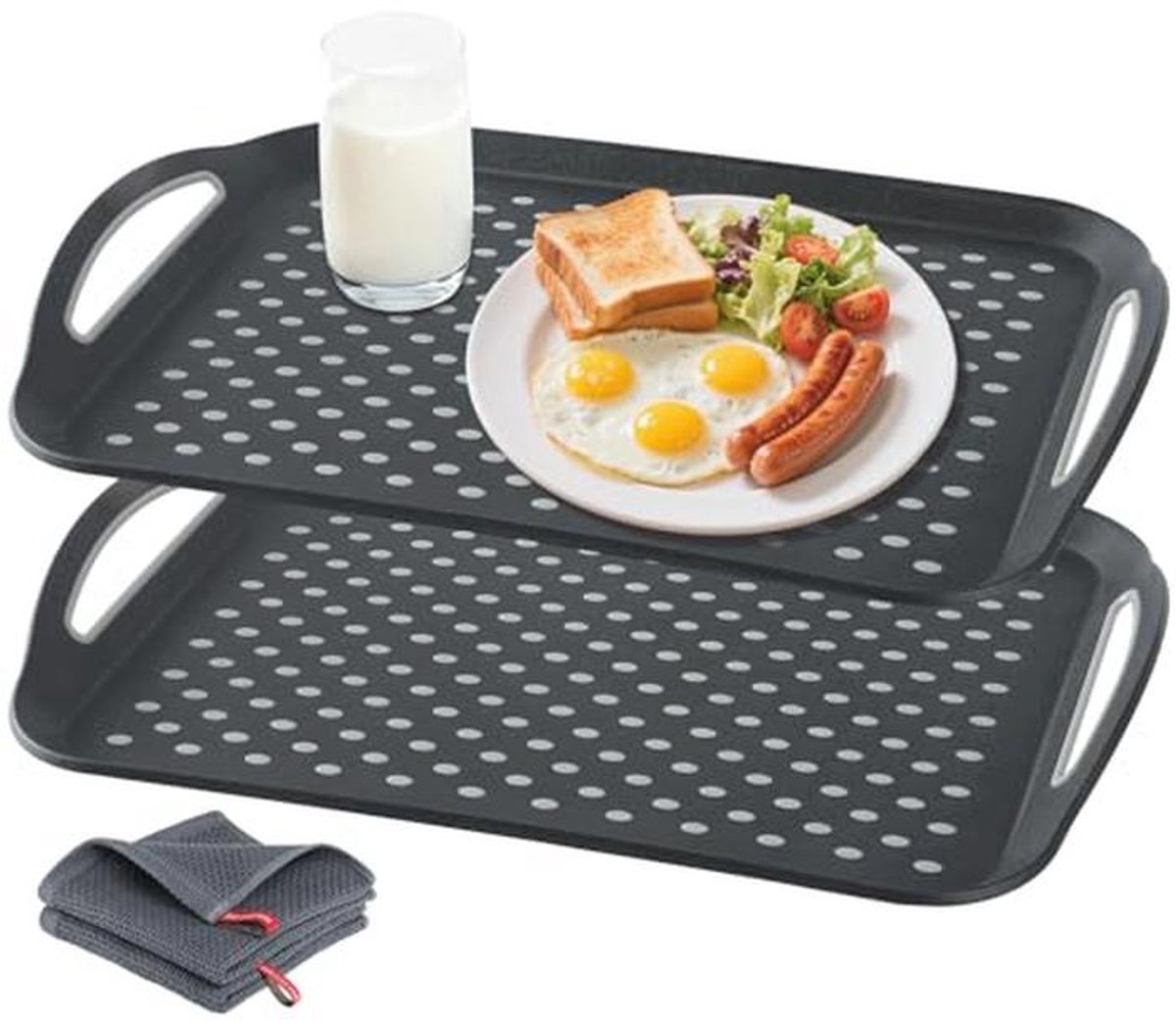 Groot antislip dienblad met handvat en antislip punten - 2-delig set