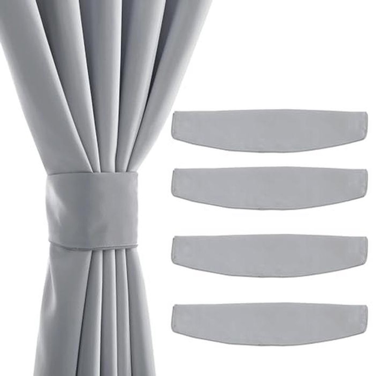 Moderne magnetische vouwhouders en embrace voor gordijnen - 4 stuks, lichtgrijs, 47 x 10 cm