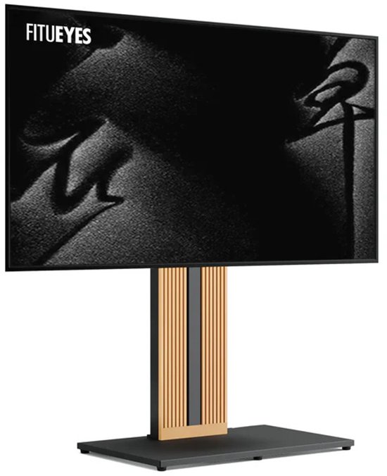 Support TV série Zen FITUEYES – 55–88″ – Bois de hêtre & Acier – Hauteur réglable – Pivotant ±15° – VESA 200‑800 – Capacité 60 kg