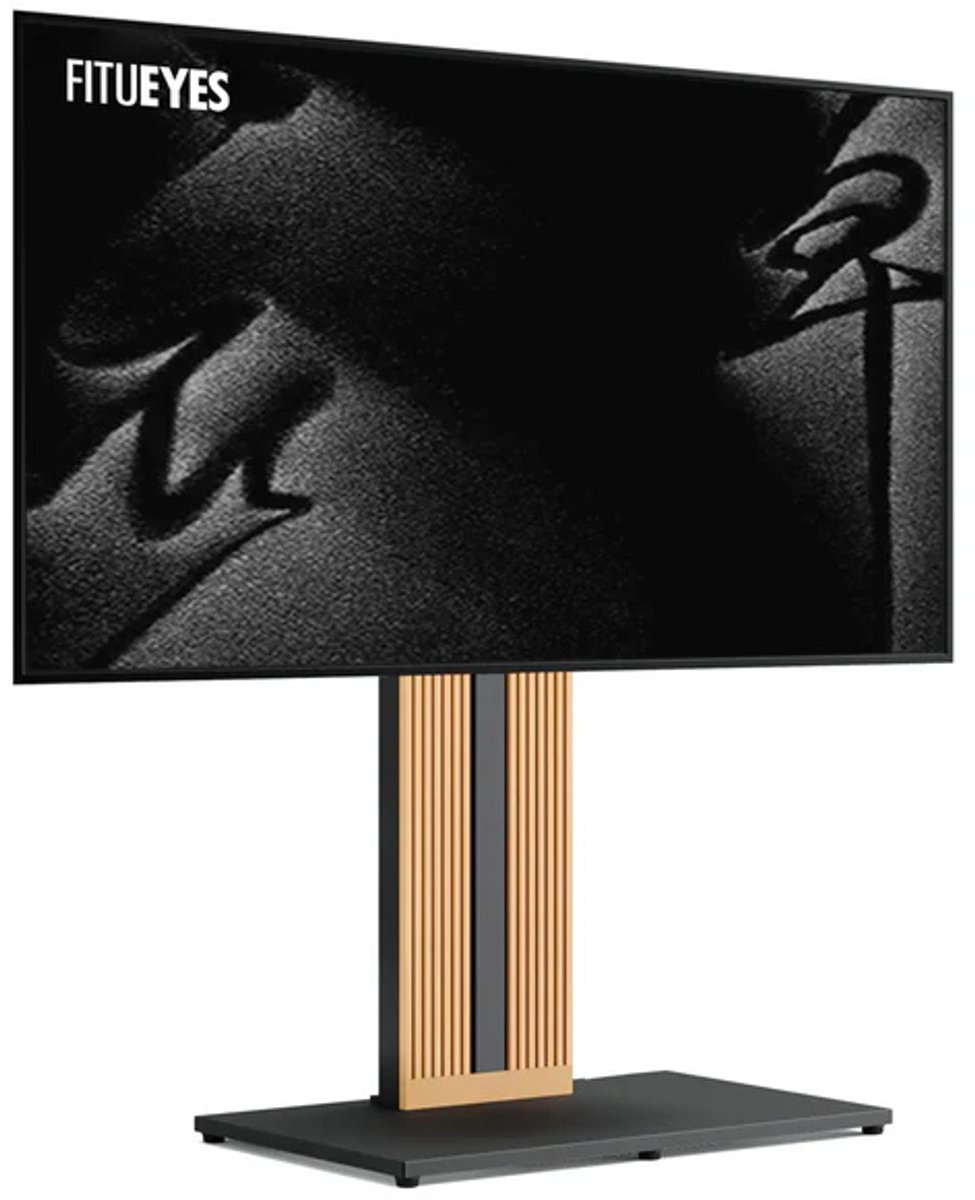 FITUEYES tv standaard - Zen Serie tv standaard voet – 55–88″ – Beukenhout & Staal – Hoogte verstelbaar – Zwenkbaar ±15° – VESA 200‑800 – Draagkracht 60 kg - tv voet
