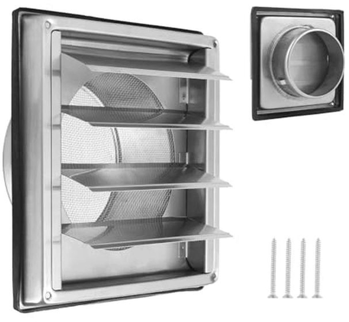 150 mm roestvrijstalen ventilatierooster met afsluitfunctie en muggennet