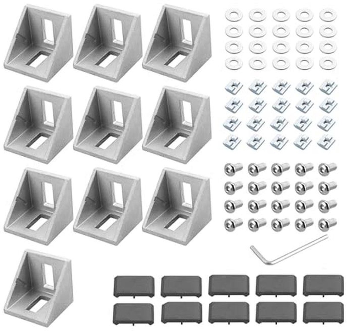 10 Stuks Aluminium Hoek Montagebeugels met Deksel - 90 Graden Connectoren voor Extrusie Profiel 4040