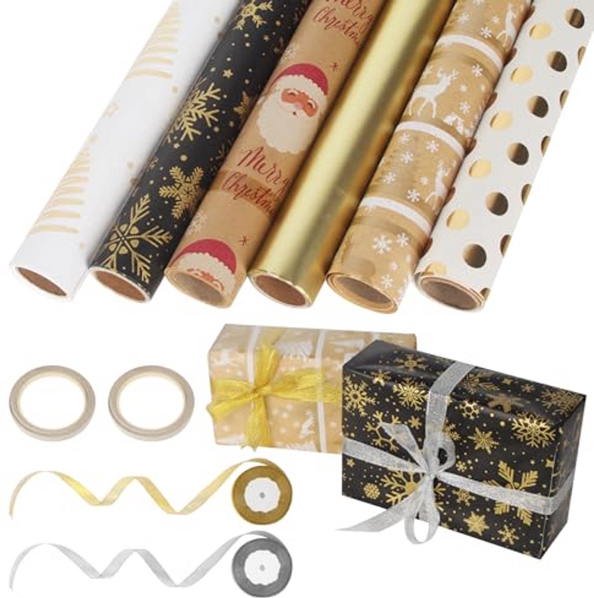 Verjaardagscadeaupapier 6 Rollen - 43 cm x 300 cm Inpakpapier voor Jongens en Meisjes