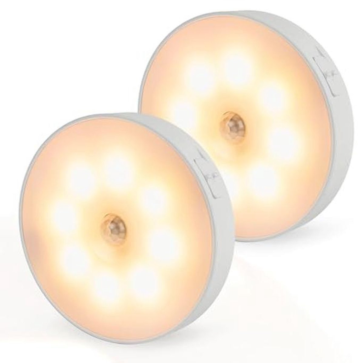 LED Ronde Kastverlichting met Bewegingssensor en Oplaadfunctie - 2 Stuks Warm Wit 3000K - Draadloze Nachtlampjes